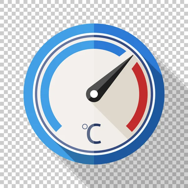 Thermometer pictogram in vlakke stijl met lange schaduw op transparante achtergrond — Stockvector