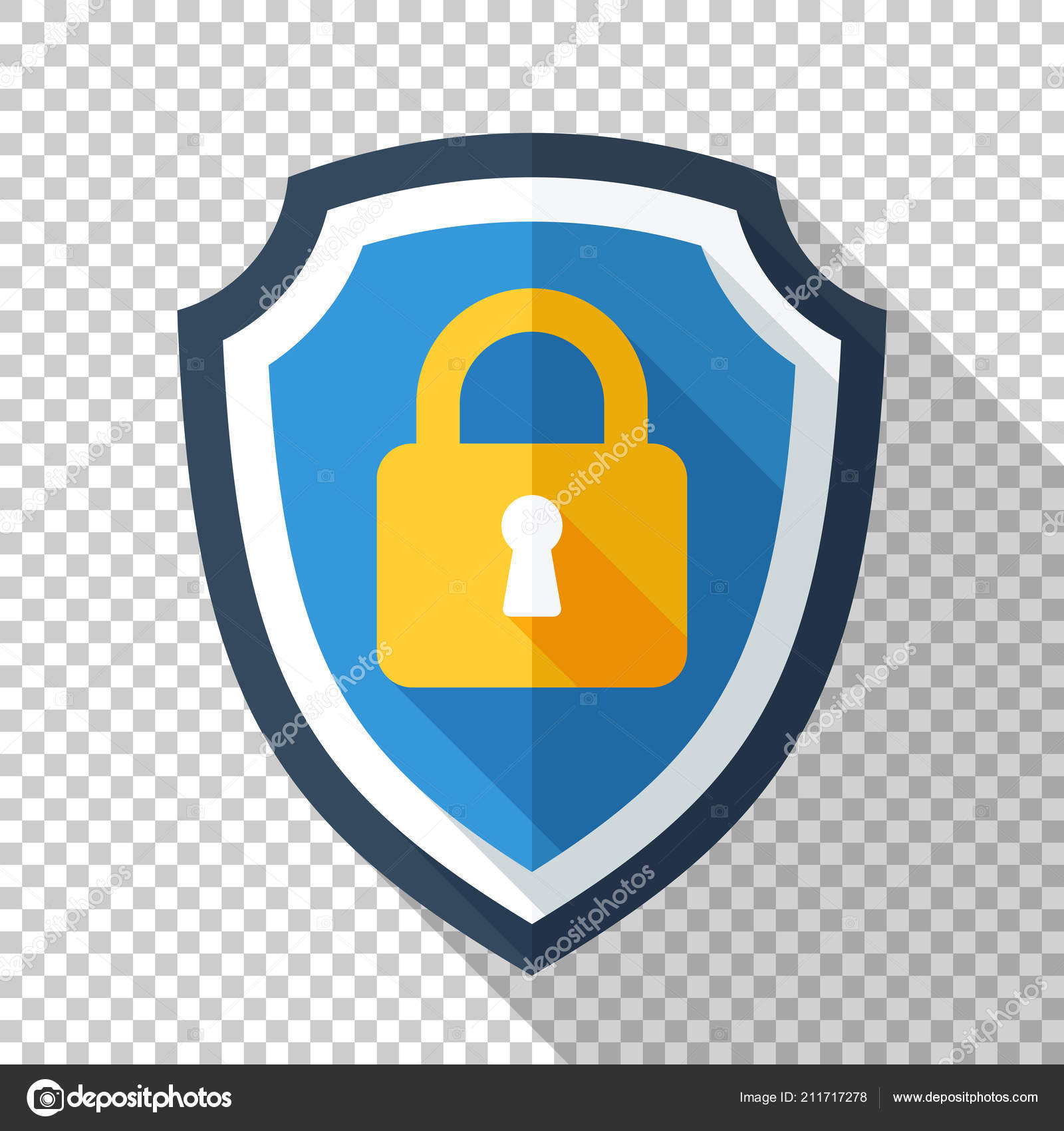 Image vectorielle Bouclier de protection avec icône cadenas verrouillée  dans un style plat avec une ombre longue sur fond transparent par  ©RealVector - 211717278, image size:1600x1700