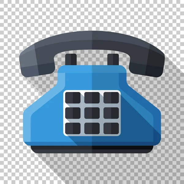 Icône de téléphone à bouton-poussoir en style plat avec ombre longue sur fond transparent — Image vectorielle