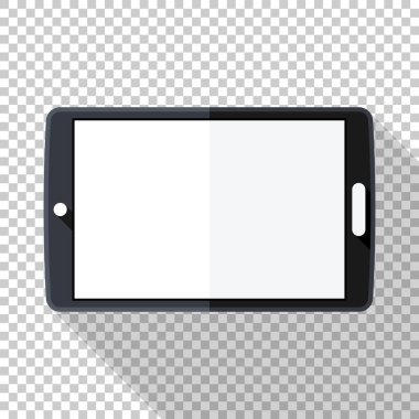 Saydam arka plan üzerinde uzun gölge ile düz stil tablet simgesi