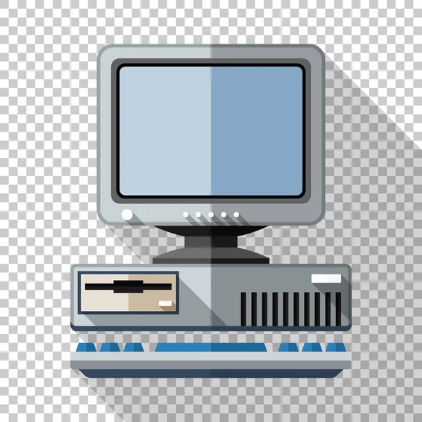 Ícone Computador Retro Com Teclado Monitor Crt Estilo Plano Com — Vetor de Stock