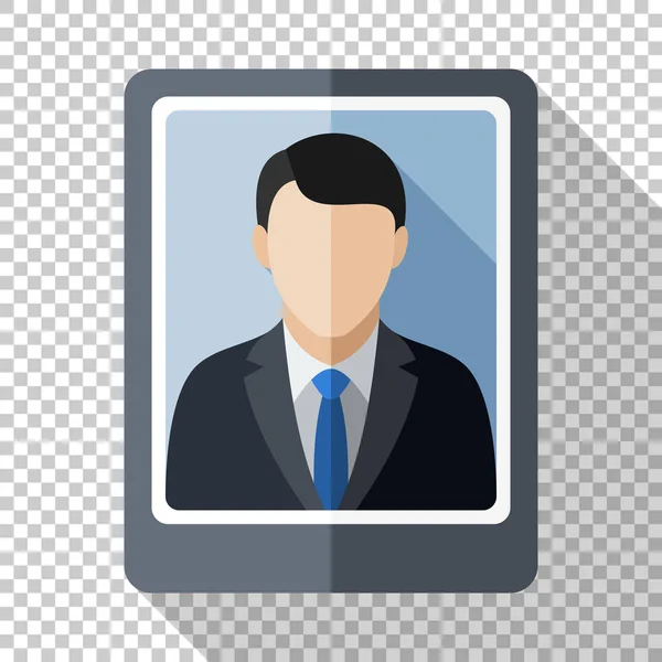 Photo of a man in a business suit in flat style with long shadow on transparent background — Stock Vector