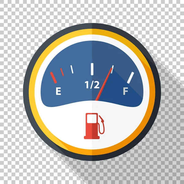 Icono del indicador de combustible en estilo plano sobre fondo transparente — Vector de stock
