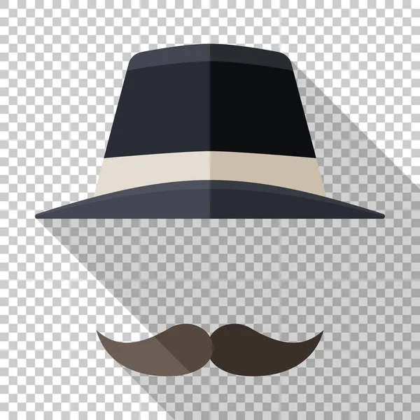 Icono de sombrero y bigote en estilo plano sobre fondo transparente — Archivo Imágenes Vectoriales