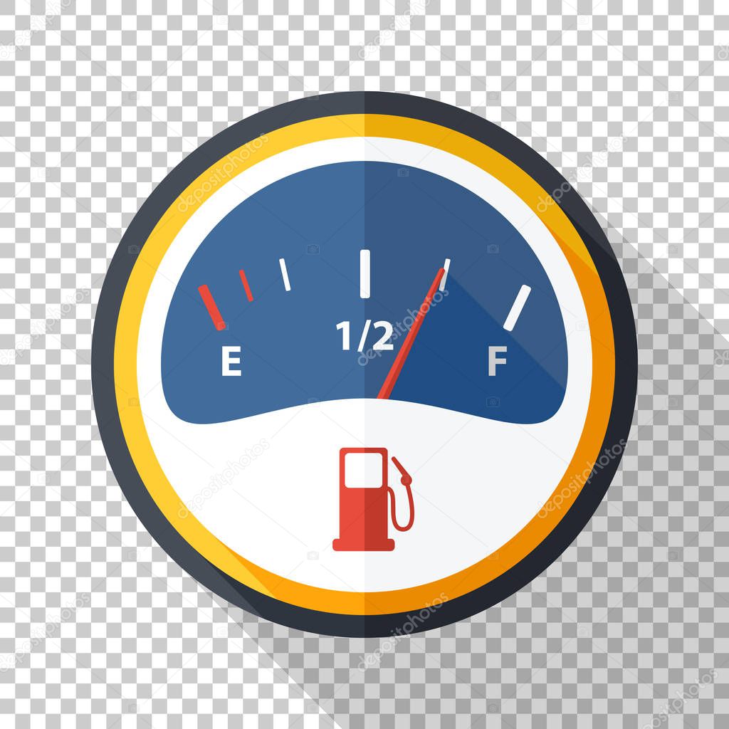 Fuel gauge icon in flat style on transparent background