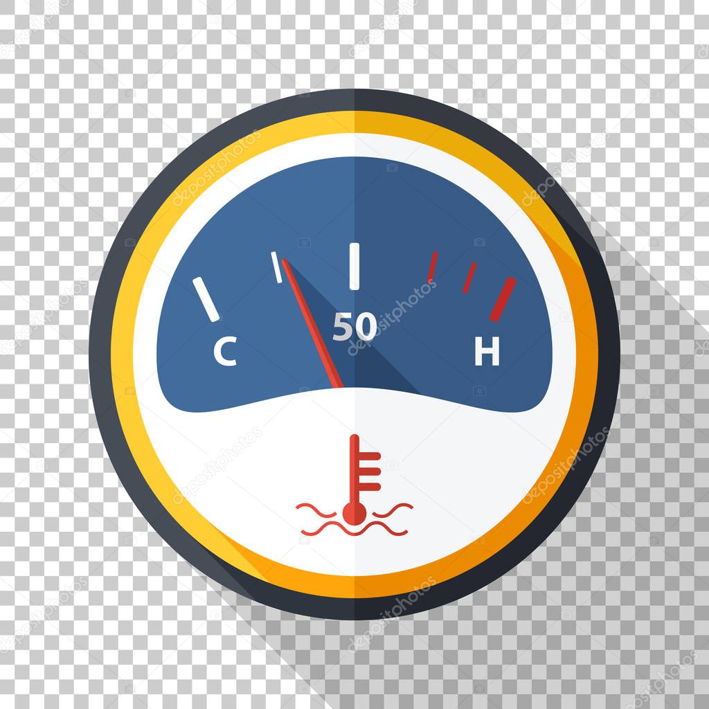 Motor temperature gauge icon in flat style on transparent background