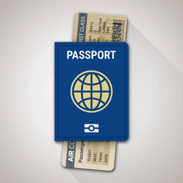 Pasaporte internacional y billete de avión. Ilustración vectorial — Vector de stock