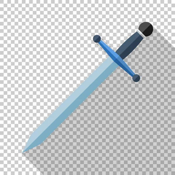 Icono de espada en estilo plano con sombra larga sobre fondo transparente — Archivo Imágenes Vectoriales
