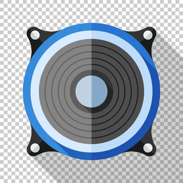 Icono del altavoz de sonido en estilo plano con sombra larga sobre fondo transparente — Vector de stock