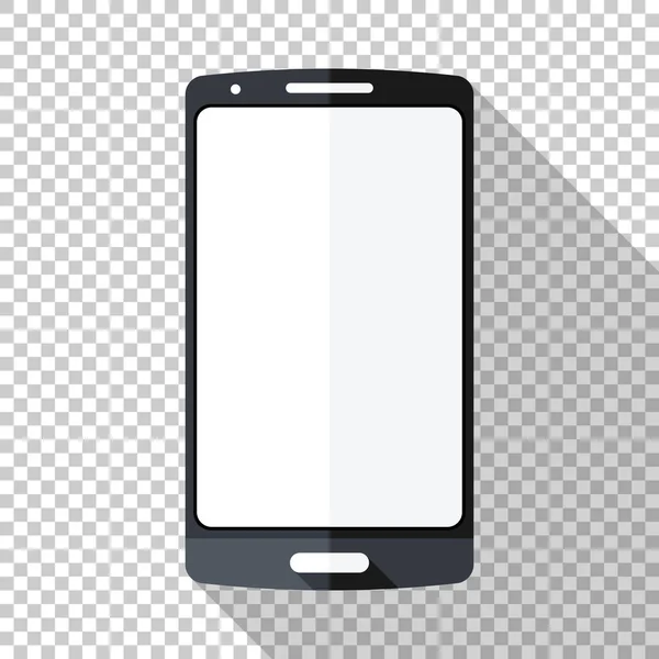 Icono de teléfono inteligente en estilo plano con sombra larga sobre fondo transparente — Vector de stock