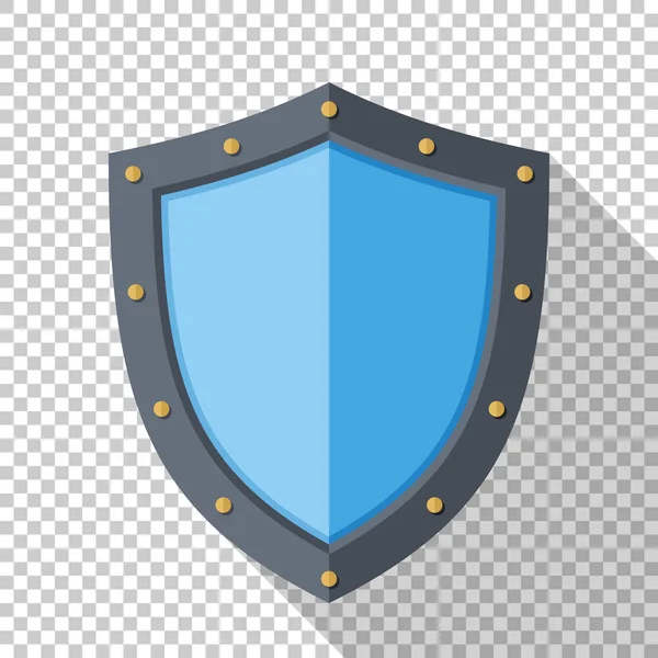 Icono de escudo en estilo plano con sombra larga sobre fondo transparente — Vector de stock