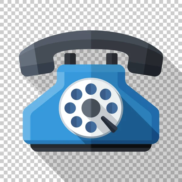 Icono de teléfono retro en estilo plano con sombra larga sobre fondo transparente — Vector de stock