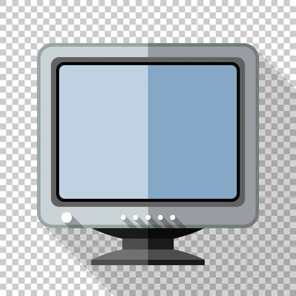 Retro computer monitor icon in flat style with long shadow on transparent background — Stock Vector