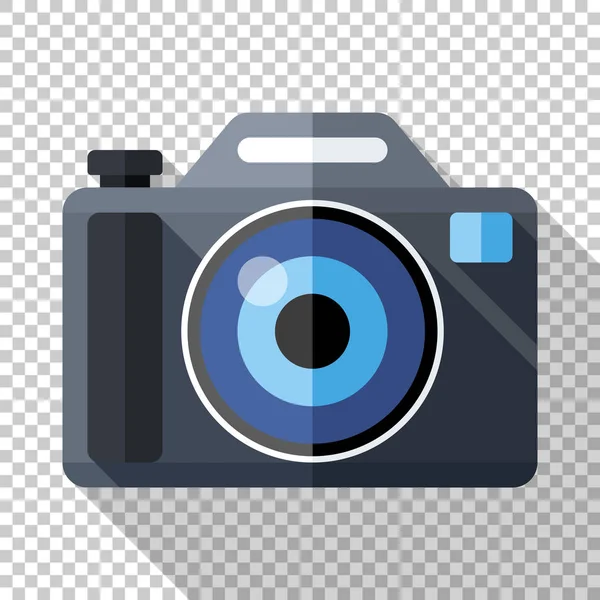 Foto camera-pictogram in vlakke stijl met lange schaduw op transparante achtergrond — Stockvector