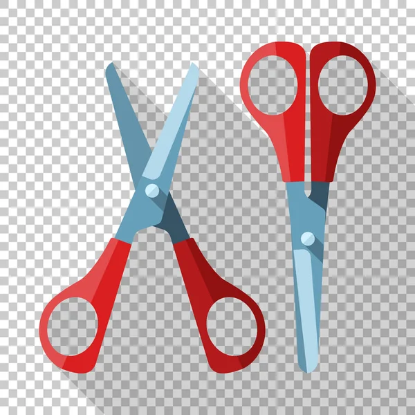 Scissors in flat style with long shadow on transparent background — Stock Vector