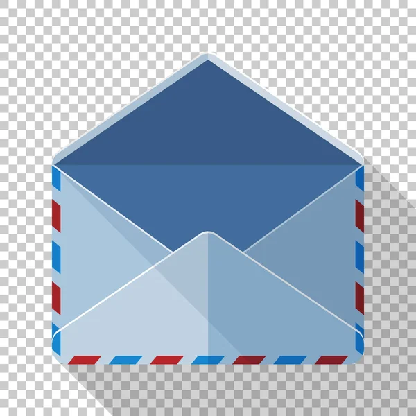 Pictogram van de envelop van de open e-mail in platte stijl met lange schaduw op transparante achtergrond — Stockvector