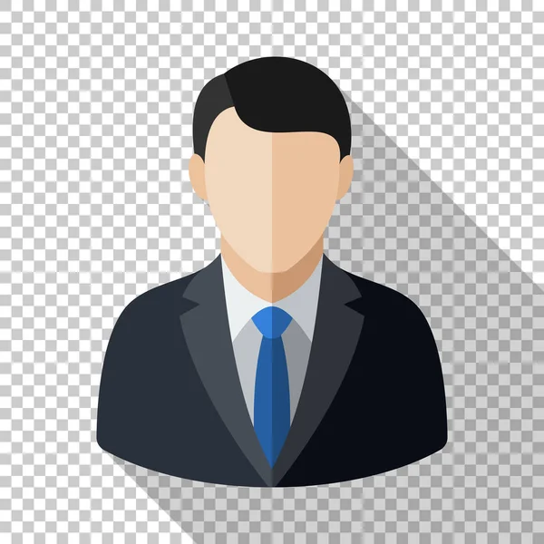 Icono de usuario masculino en estilo plano con sombra larga sobre fondo transparente — Vector de stock