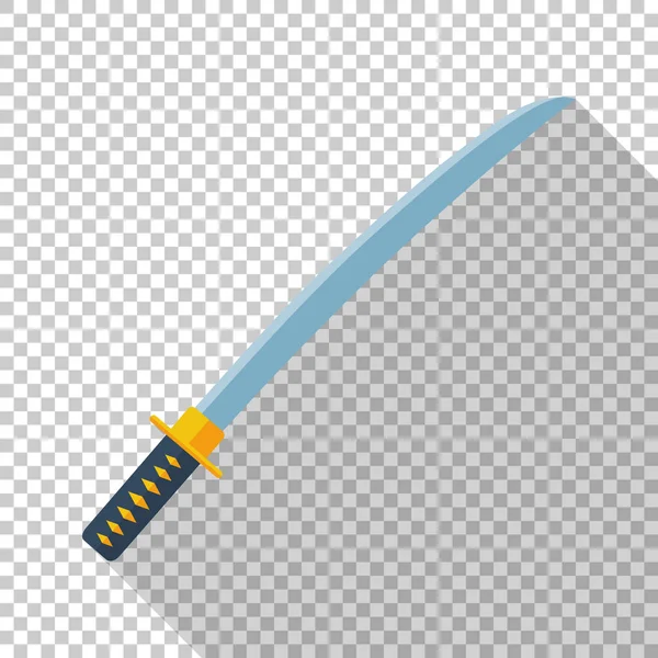 Icono de espada japonesa en estilo plano con sombra larga sobre fondo transparente — Archivo Imágenes Vectoriales