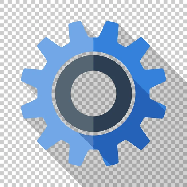 Gear or settings icon in flat style with long shadow on transparent background — Stock Vector