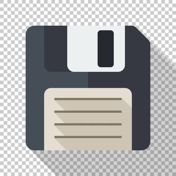 Icono de disquete en estilo plano con sombra larga sobre fondo transparente — Vector de stock