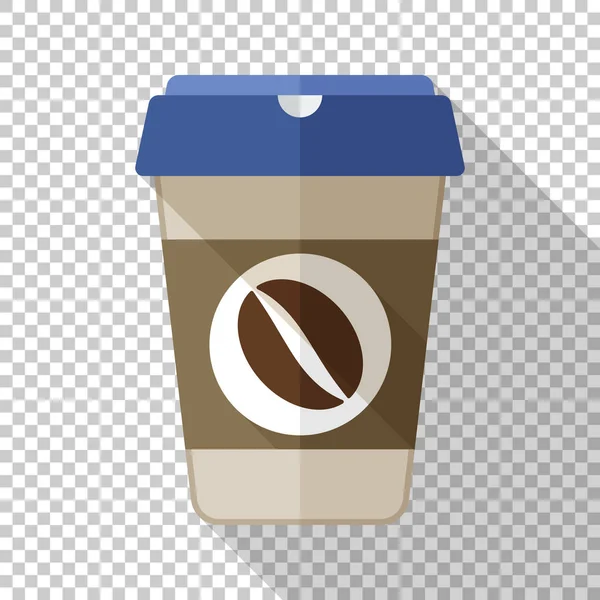 Taza de café icono plano con sombra larga sobre fondo transparente — Vector de stock