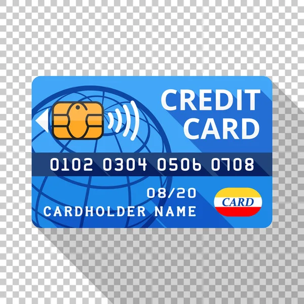 Kreditkartensymbol im flachen Stil mit langem Schatten auf transparentem Hintergrund — Stockvektor