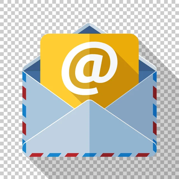 Icono de correo electrónico en estilo plano con sombra larga sobre fondo transparente — Vector de stock