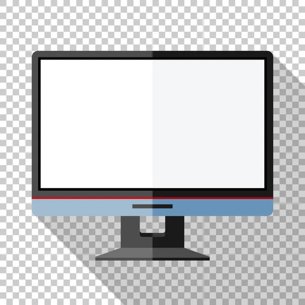 Moniteur icône dans un style plat avec une ombre longue sur fond transparent — Image vectorielle