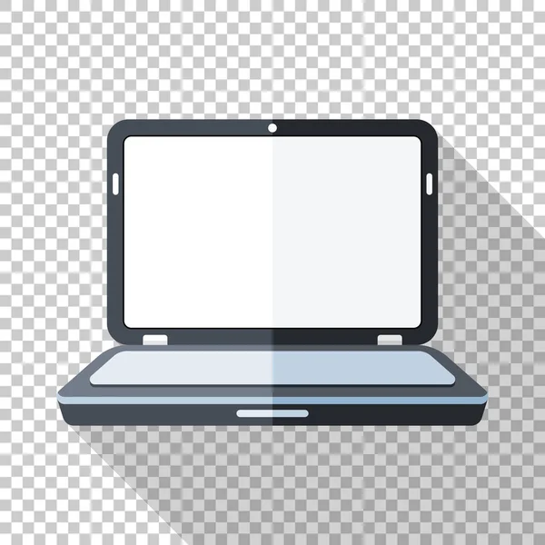 Laptop-ikonen i platt stil med långa skugga på transparent bakgrund — Stock vektor