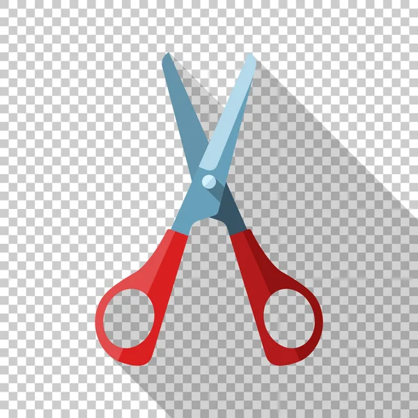 Open scissors icon with red handle in flat style on transparent background — Stock Vector