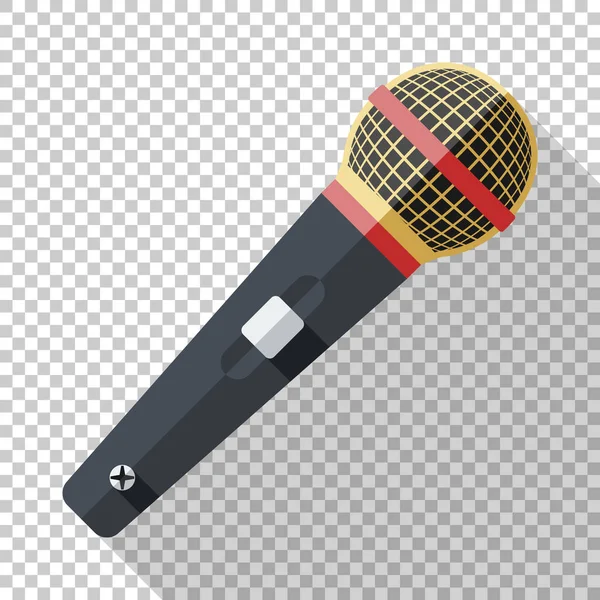 Icono de micrófono clásico en estilo plano con sombra larga sobre fondo transparente — Vector de stock