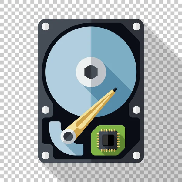 Pevný disk nebo pevný disk ikonu v ploché styl s dlouhý stín na průhledném pozadí — Stockový vektor
