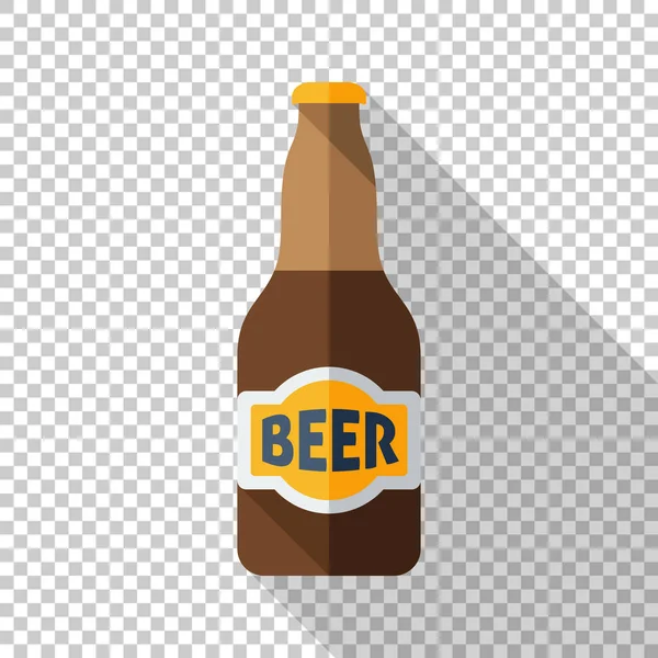 Beer bottle icon in a flat style with a long shadow on a transparent background — Stock Vector