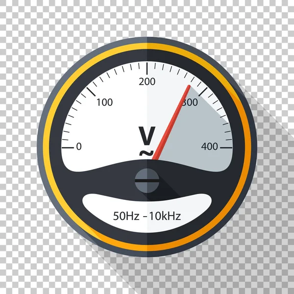 Voltmeter icon in flat style with long shadow on transparent background — Stock Vector