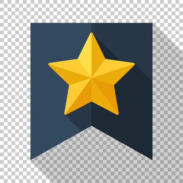 Estrela de ouro no ícone da bandeira em estilo plano com sombra longa no fundo transparente — Vetor de Stock