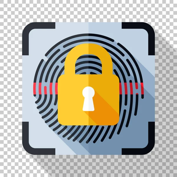 Fingerabdruckscanner gesperrt Symbol in flachem Stil mit langem Schatten auf transparentem Hintergrund — Stockvektor