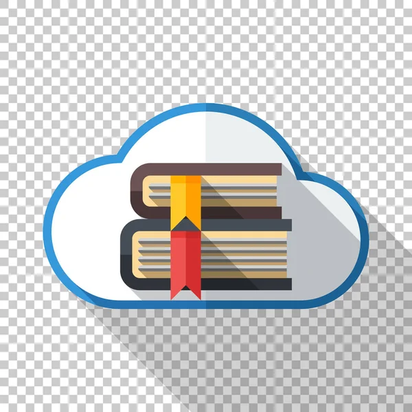 Cloud or online library icon in flat style with long shadow on transparent background — Stock Vector