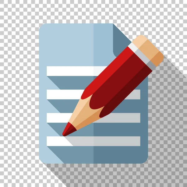 Dokument och penna ikon i platt stil med långa skugga på transparent bakgrund — Stock vektor