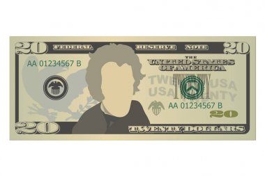 Twenty dollars bill. 20 US dollars banknote, front view. Vector illustration on white background clipart