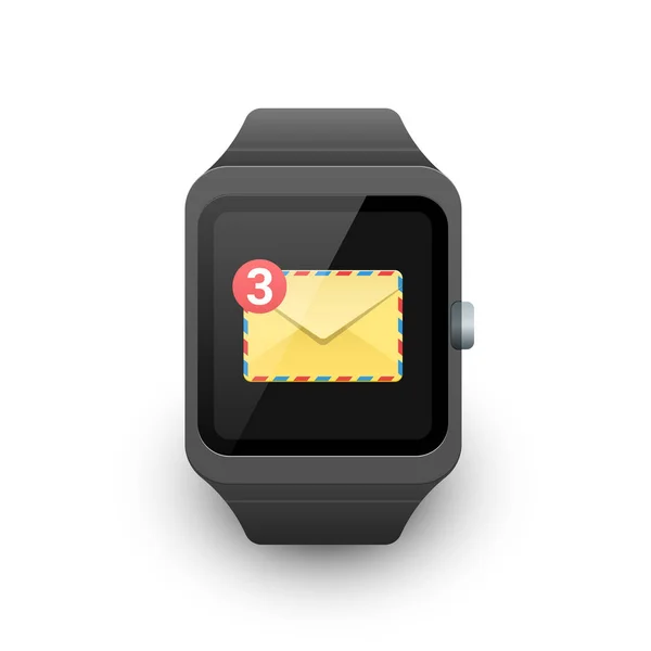 Smart watch con nuovo messaggio di notifica sullo schermo. Icona smartwatch vettoriale su sfondo bianco — Vettoriale Stock