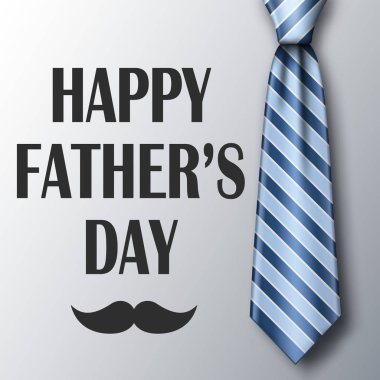 Babalar Günü tebrik kartı şablonu kravat ve bıyık ile. Yumuşak gölge ile mavi çizgili kravat. Vektör çizimi