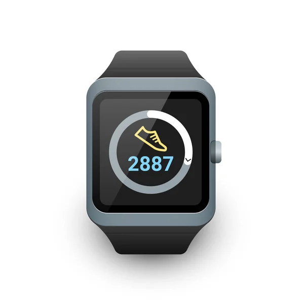 Slimme horloge met fitnesstracker of stappenteller app op het scherm. Vector illustratie — Stockvector