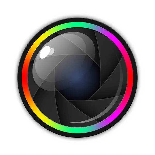 Camera lens, diafragma of sluiter icoon. Vector illustratie witte achtergrond — Stockvector