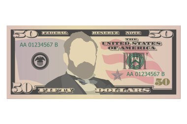 50 dolarlık banknot. 50 Amerikan doları banknot, ön görüş. Beyaz arka planda vektör çizimi