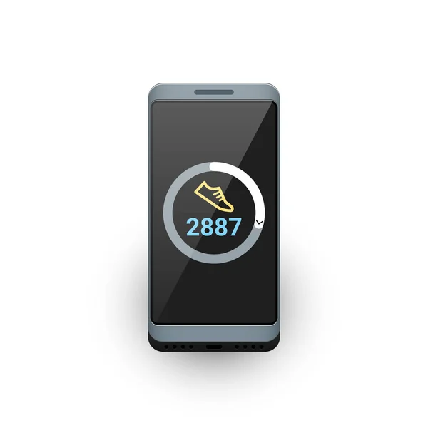 Smartphone mit Fitness-Tracker oder Schrittzähler-App auf dem Bildschirm. Vektorillustration — Stockvektor
