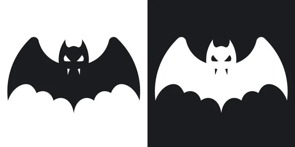 Silueta de murciélago, ilustración de Halloween. Icono vectorial sobre fondo blanco y negro — Vector de stock