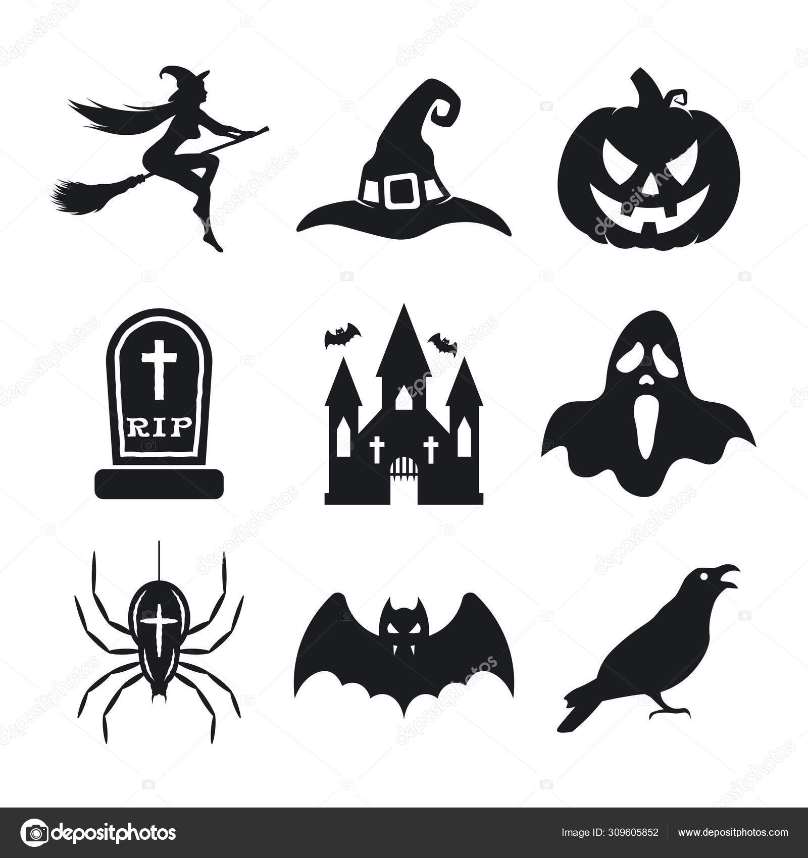 Silhuetas De Bruxas De Halloween. Bruxas Mágicas Com Vassoura, Chapéus E  Morcegos, Bruxas Assustadoras Fazendo Conjunto De Ilustração Vetorial  Mágica. Royalty Free SVG, Cliparts, Vetores, e Ilustrações Stock. Image  171225457