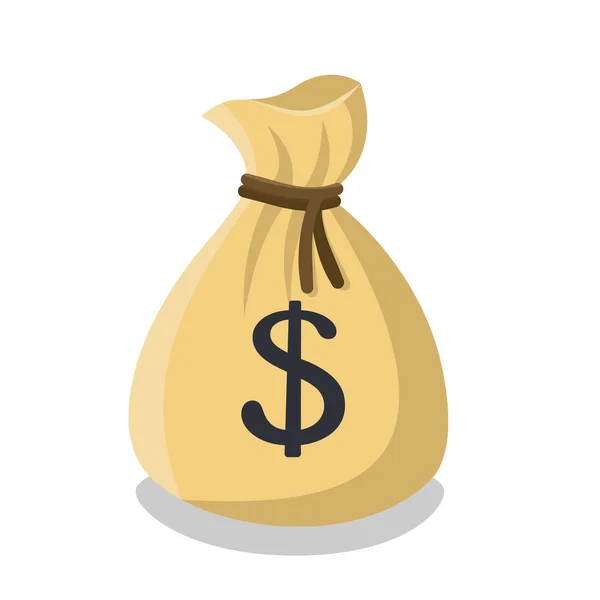 Una bolsa llena de dinero con un signo de dólar. Ilustración vectorial en estilo de dibujos animados aislados sobre fondo blanco — Archivo Imágenes Vectoriales