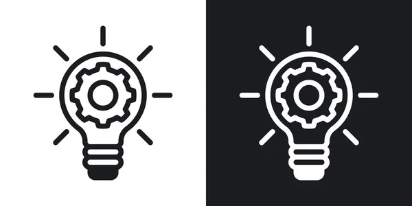 Ikonen för företagsinnovation. Glödlampa med en växel inuti. Enkel tvåfärgad vektor illustration på svart och vit bakgrund — Stock vektor