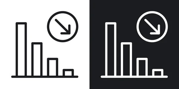 Decline chart icon. Concept of falling stock markets or declining profits in business. Simple two-tone vector illustration on black and white background — Stock Vector